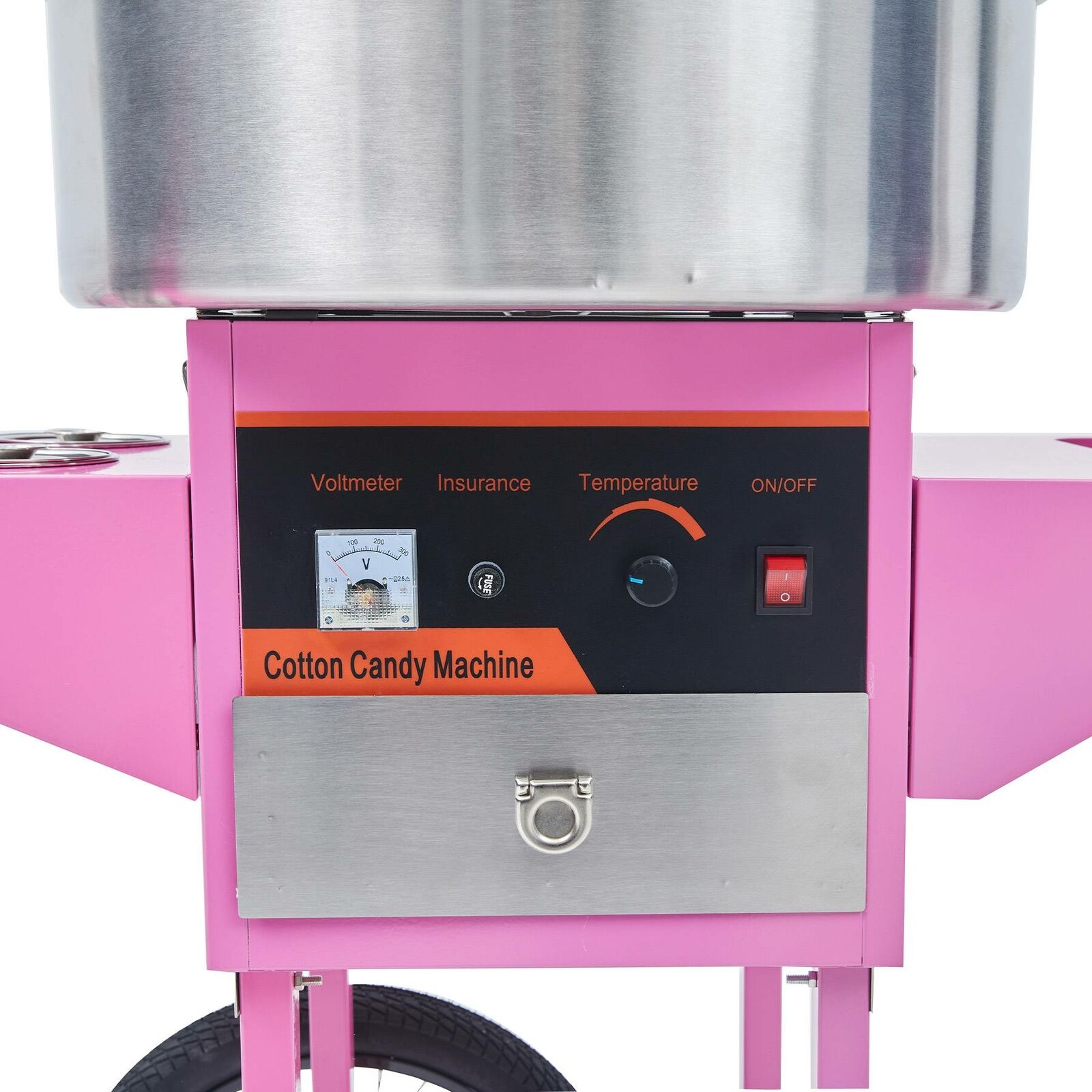 Mobilný stroj na cukrovú vatu - 1000W s miskami (ružový) – Obrázok 3