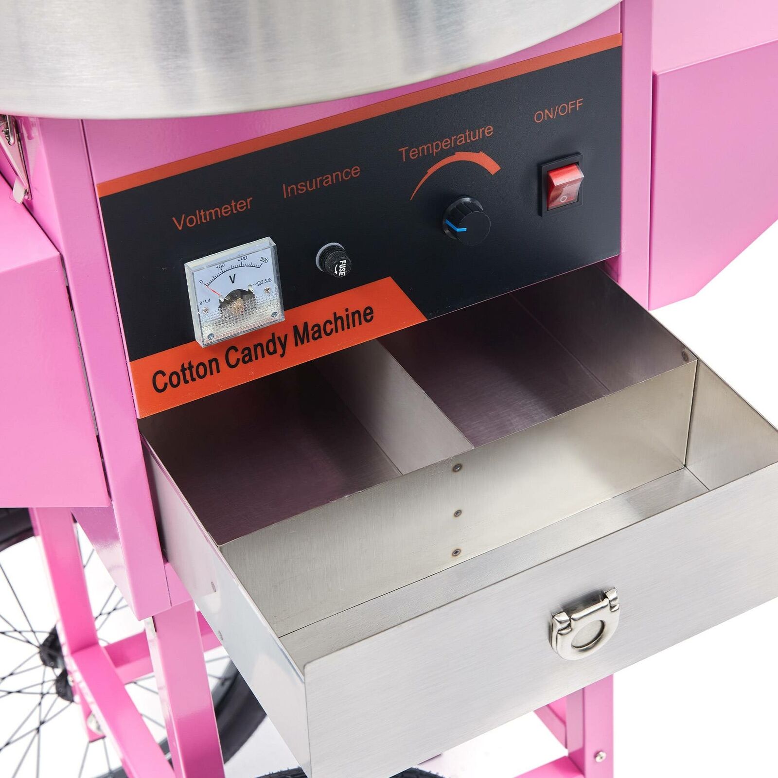 Mobilný stroj na cukrovú vatu - 1000W s miskami (ružový) – Obrázok 4