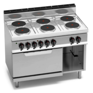 Elektrický sporák 6x kruhová platňa (15,6 kW) + elektrická konvekčná rúra (7,5 kW)