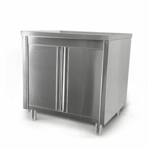 Pracovný nerezový stôl so skriňou a posuvnými dverami - 0,8 x 0,6 m