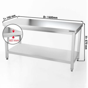 Pracovný stôl z nerezovej ocele - 1,6 x 0,7 m, s policou