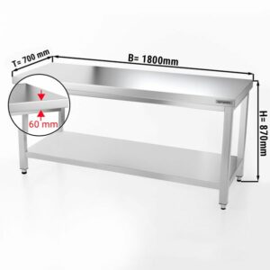 Pracovný stôl z nerezovej ocele - 1,8 x 0,7 m, s policou