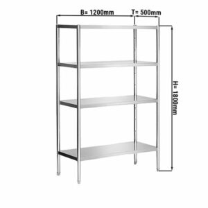 Nerezový regál - 1,2 x 0,5 m, 4 nastaviteľné police
