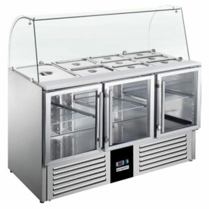 Chladiaci stôl s nadstavbou a okrúhlym skleneným nadstavcom - 1,36 x 0,7 m, 3 presklené dvere