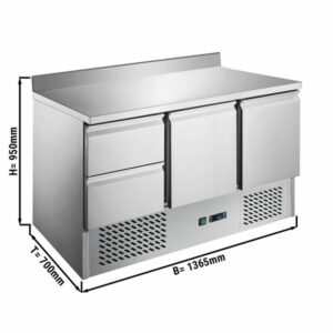 Chladiaci stôl s lemom - 1,37 x 0,7 m, 2 dvere a 2 zásuvky