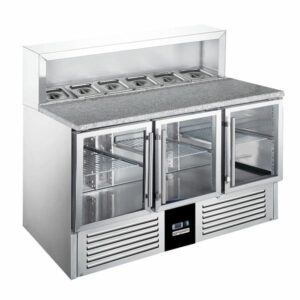 Chladiaci stôl s nadstavbou a nerezovým nadstavcom - 1,36 x 0,7 m, 3 presklené dvere