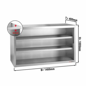 Nerezová nástenná skrinka otvorená - 1,4 x 0,4 x 1,0 m