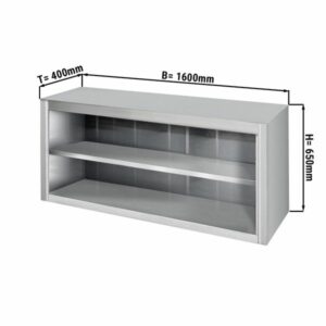 Nerezová nástenná skrinka otvorená - 1,6 m