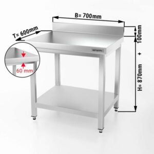 Pracovná stanica z nerezovej ocele s okrajom - 0,7 x 0,6 m s policou