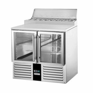 Chladiaci stôl s nadstavbou a chladiacim nástavcom pre 5x GN 1/6 - 0,9 x 0,7 m, 2 presklené dvere