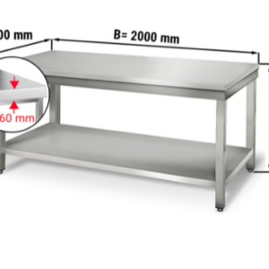 Nerezový pracovný stôl 2,0x0,6m so základnou policou