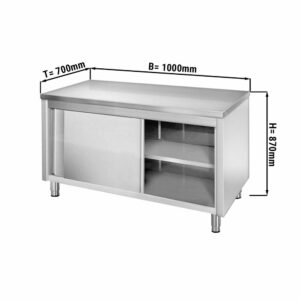Nerezový pracovný stôl so skriňou 1,0 x 0,7 m - posuvné dvere