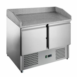 Chladiaci stôl na šaláty/pizzu - 0,9x0,7m s 2 dverami a žulovou doskou