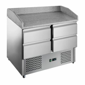 Chladiaci stôl na šaláty/pizzu - 0,9x0,7m so 4 zásuvkami a žulovou doskou
