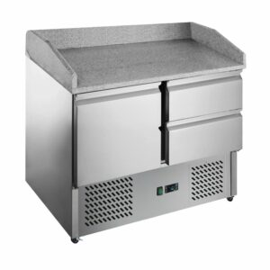 Chladiaci stôl na šaláty/pizzu - 0,9x0,7m s 1 dverami, 2 zásuvkami a žulovou doskou