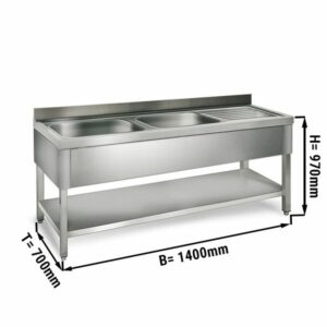 Dvojitý nerezový drez 1,4 x 0,7 m - umývadlá vľavo - 40 x 50 x 25 cm