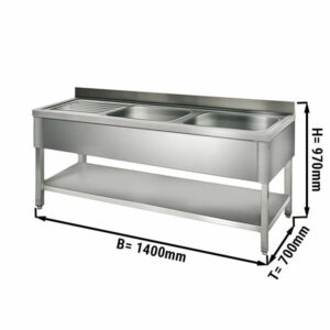 Dvojitý nerezový drez 1,4 x 0,7 m - umývadlá vpravo - 40 x 50 x 25 cm