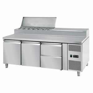 Prípravný stôl s chladiacou vitrínou 1,8 x 0,7 m - s dvojicou dverí a dvomi 1/2 zásuvkami