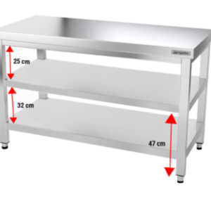 Nerezový pracovný stôl hĺbka 700mm s policami