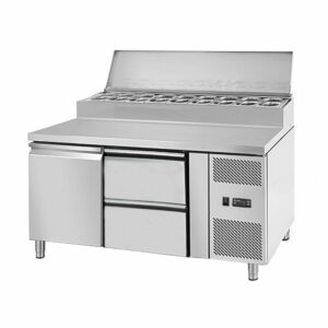 Prípravný stôl s chladiacou vitrínou 1,36 x 0,7 m - s jednými dverami a dvoma 1/2 zásuvkami