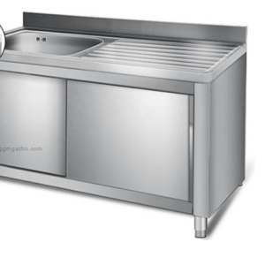 Nerezový drez s dvojitým umývadlom a skrinkou, 1,2m x 0,7m, hĺbka drezu 50x50x30cm