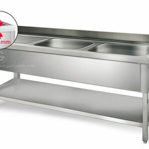 Nerezový dvojdrez, 2,0 x 0,7 m, dvojité umývadlo vpravo, rozmery D 60 x Š 50 x H 30 cm