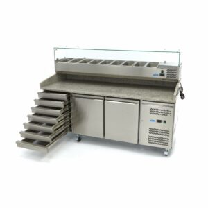 Pizza pracovný stôl, 2 dvere, 7 zásuviek, 202cm