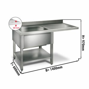 Umývací stôl s drezom Maxima – 1.4x0.6m, drez vľavo, 50x40x25cm