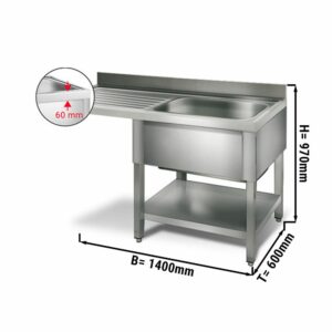Umývací stôl s drezom Maxima – 1.4x0.6m, drez vpravo, 50x40x25cm