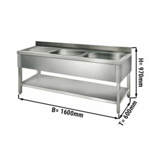 Nerezový dvojdrez Maxima – 1.6x0.6m, dvojité umývadlo vpravo, 40x40x25cm