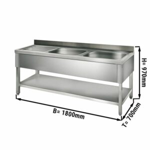 Nerezový dvojdrez Maxima – 1.8x0.7m, dvojité umývadlo vpravo, 50x50x30cm