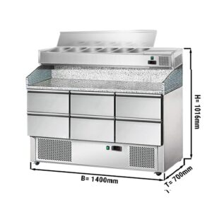 Chladiaci stôl pre pizzériu ECO, plne vysúvateľné zásuvky – 140x70 cm, 6 zásuviek