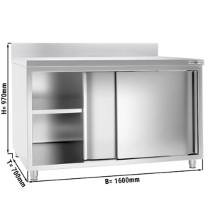 Pracovný stôl Maxima s nerezovou skriňou – 160x70 cm, s posuvnými dverami