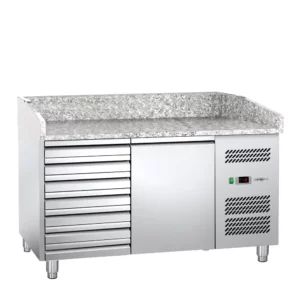Chladiaci stôl na pizzu s žulovou doskou a zásuvkami - 1,5 x 0,8 m