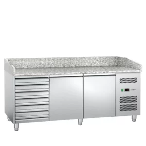 Chladiaci stôl na pizzu s žulovou doskou a neutrálnymi zásuvkami - 2,0 x 0,8 m
