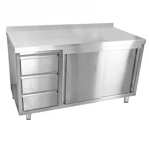 Pracovný nerezový stôl s lemom - 1,6 x 0,6 m, 3 zásuvky