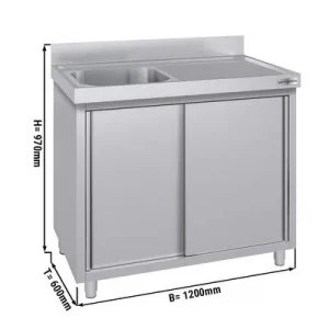 Nerezová drezová skrinka ECO - 1200x600mm, 1 umývadlo ľavé