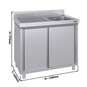 Nerezová drezová skrinka ECO - 1200x600mm, 1 umývadlo pravé