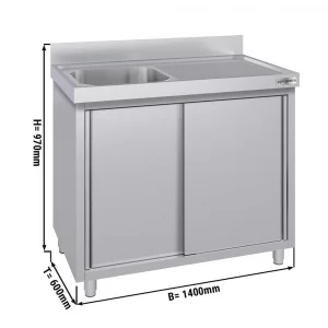 Nerezová drezová skrinka ECO - 1400x600mm, 1 umývadlo ľavé