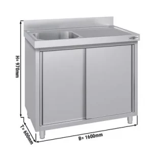 Nerezová drezová skrinka ECO - 1600x600mm, 1 umývadlo ľavé