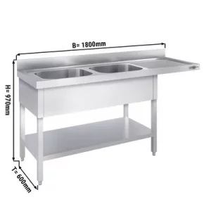Umývací stôl s nerezovým dvojdrezom - 1800x600mm, 2 umývadlá vľavo