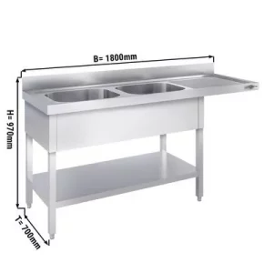 Umývací stôl s nerezovým dvojdrezom - 1800x700mm, 2 umývadlá vľavo