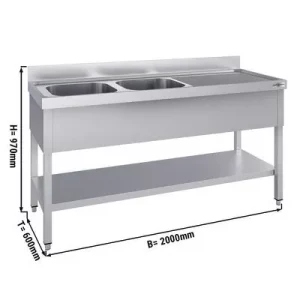 Nerezový dvojdrez - 2,0 x 0,6 m, 2 umývadlá vľavo