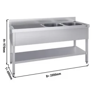 Nerezový dvojdrez - 2,0 x 0,6 m, 2 umývadlá vpravo