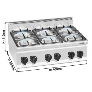 Plynový sporák s 6 horákmi - celkový výkon 28,5 kW