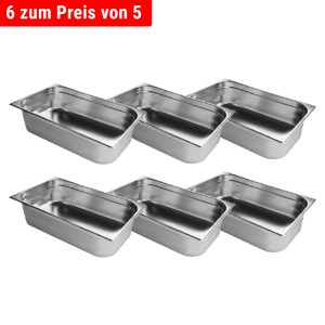 Sada 6 kusov nerezových GN nádob 1/1 s hĺbkou 100 mm