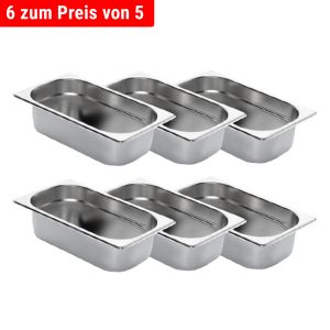 Sada 6 kusov nerezových GN nádob 1/4 s hĺbkou 40 mm