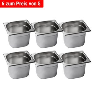 Sada 6 kusov nerezových GN nádob 1/6 s hĺbkou 65 mm