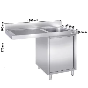 Drezová skrinka pre umývačku riadu s rozmermi 1200 mm, 1 umývadlo na pravej strane, rozmer umývadla Š400xH400xV250 mm