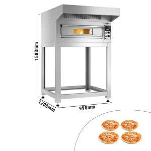 Manuálna elektrická pec na pizzu - 4x 33 cm - S digestorom a rámom